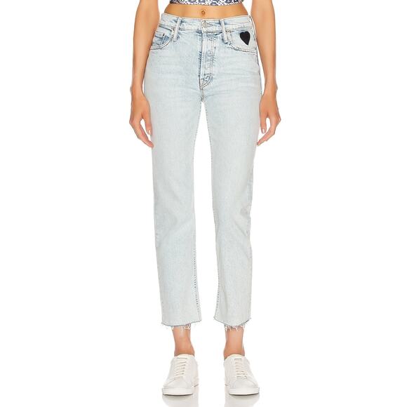 MOTHER The Tomcat Ankle Fray Size 26 Saved By The Bell Blue Straight Leg Heart - Picture 2 of 15